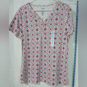 Croft & Barrow Women's Size Large NWT  Geometric Medallion Print Short sleeve